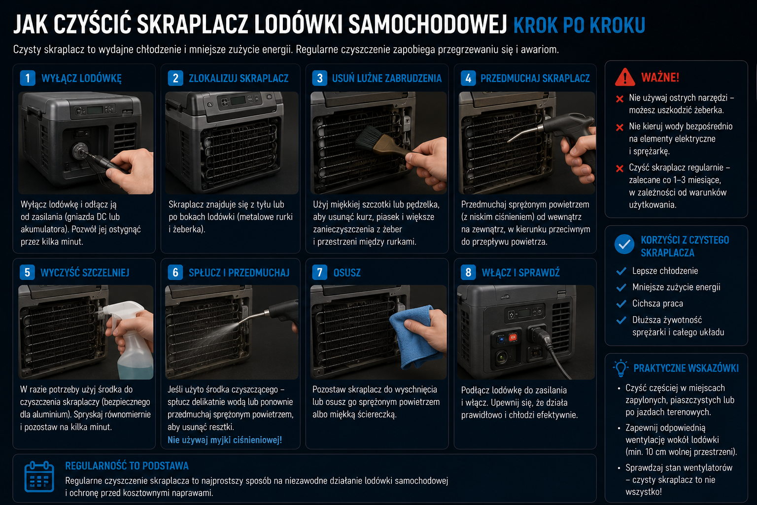 Jak czyścić skraplacz lodówki samochodowej krok po kroku