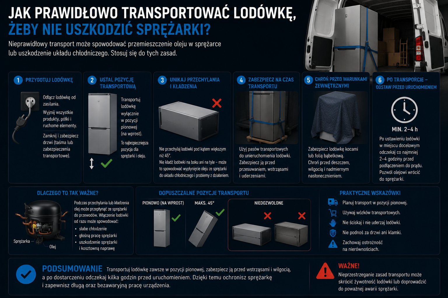 Jak prawidłowo transportować lodówkę, żeby nie uszkodzić sprężarki