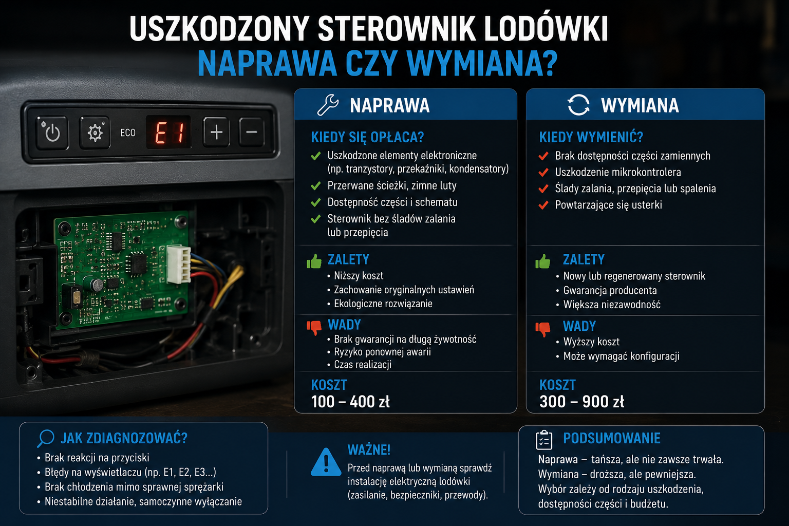 uszkodzony sterownik lodówki